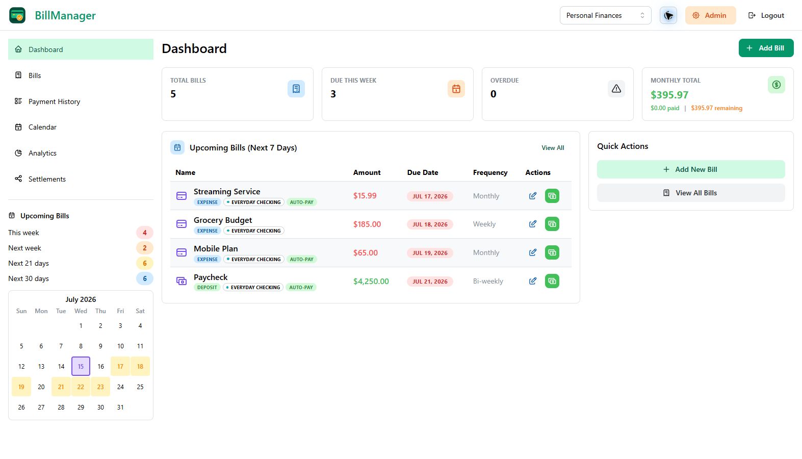 BillManager Dashboard